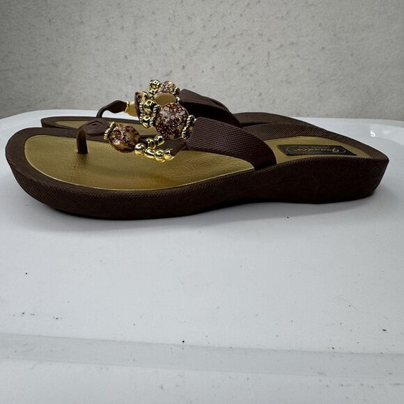 Grandco Jeweled Brown Slides Sandals Flip‎ Flop Size 10 Beach Bling Jewel Thong - Picture 7 of 8